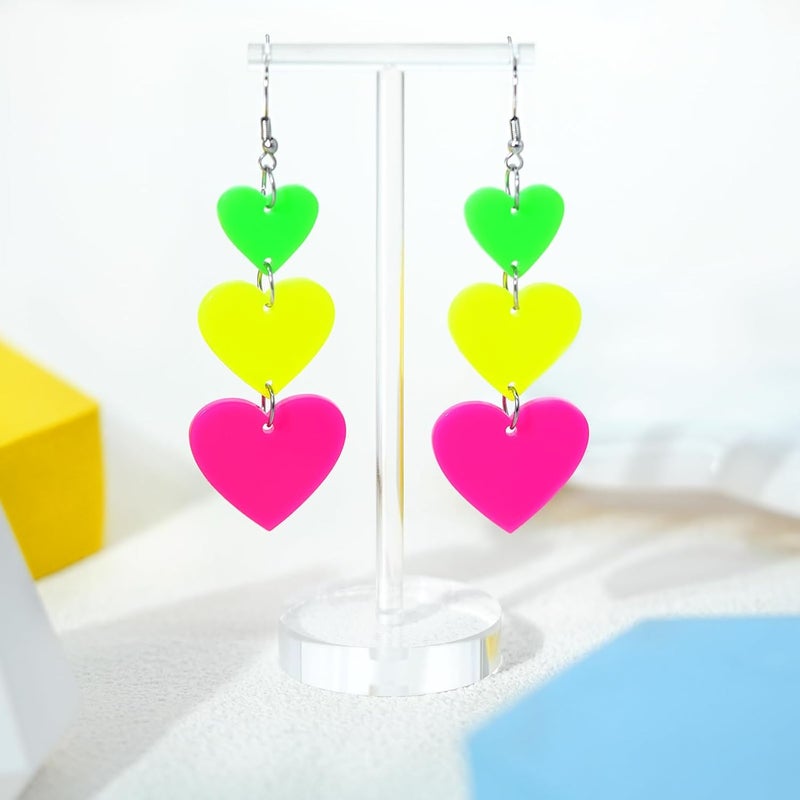 HOLYRY Neon Heart Earrings for Women Acrylic Neon Earrings 80s 90s Outfit for Women Glow Party Accessories Gifts Hot Pink Orange Green Yellow - Image 5